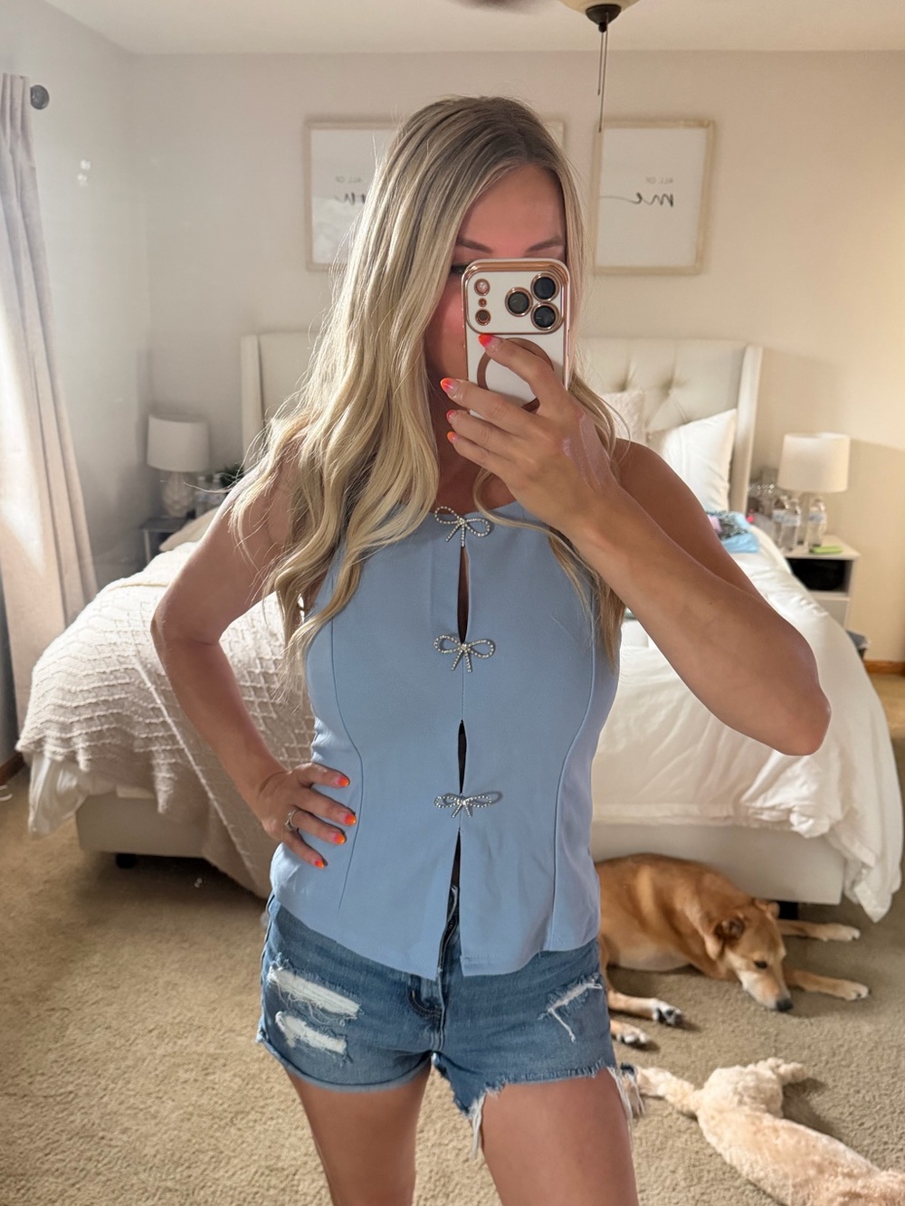 Sleeveless Light Blue Keyhole Front Tank Top
